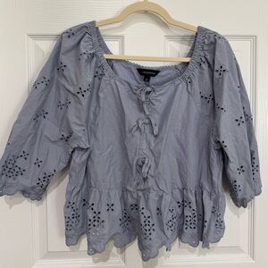 Women's Blue Eyelet Top